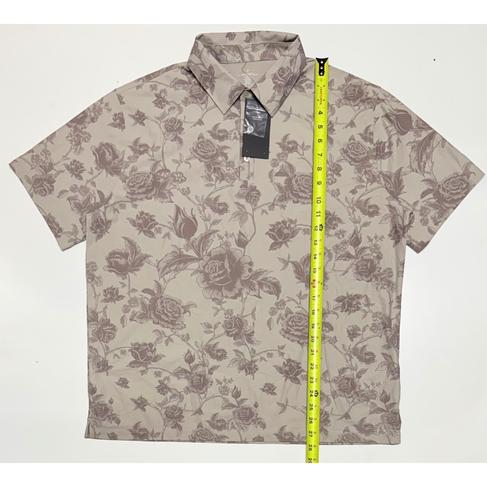 Fabletics Mens The Don Golf Polo Sand Floral Rose Print Short Sleeve Shirt L NEW